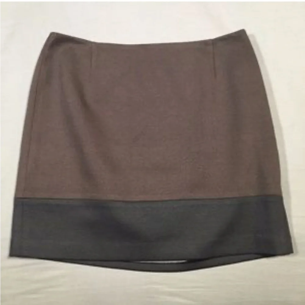 TAHARI ELENA Above the Knee Mini Stretch Lined black brown colorblock mini skirt